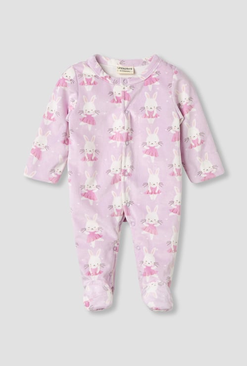Juniors Bunny Print Sleepsuit with Round Neck Sleepsuit and Long Sleeves