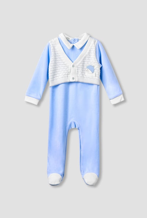 Giggles Velour Collared Sleepsuit with Long Sleeves