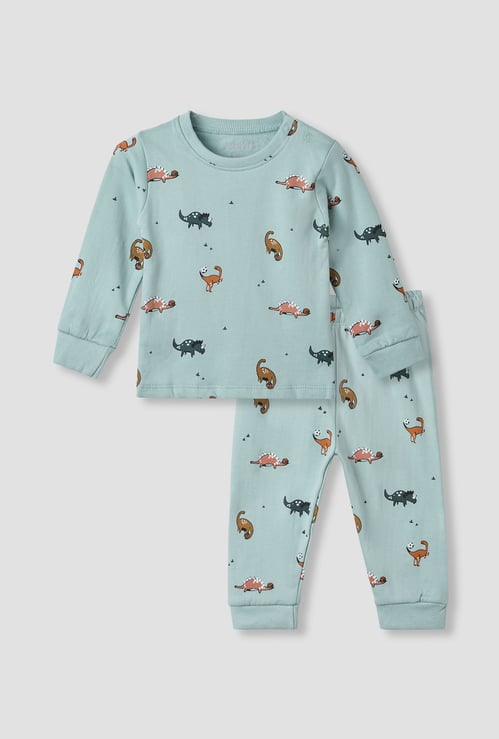 Juniors Dinosaur Print Long Sleeves T-shirt and Pyjama Set