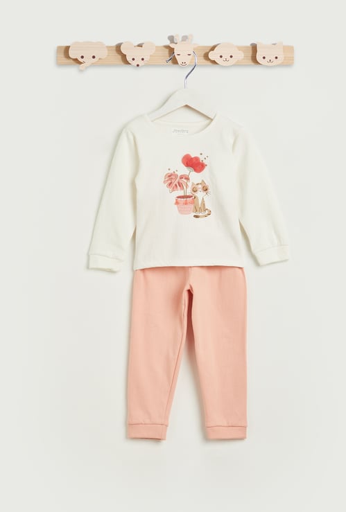 Juniors Floral Print Long Sleeves T-shirt and Pyjama Set