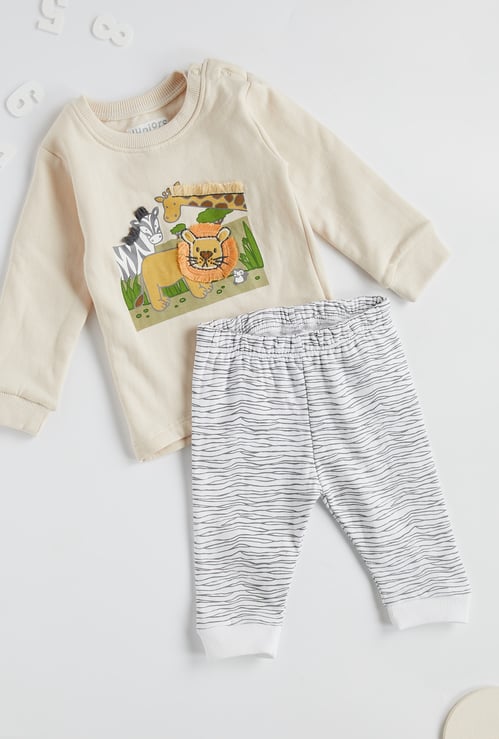 Juniors Animal Applique Long Sleeves T-shirt and Pyjama Set