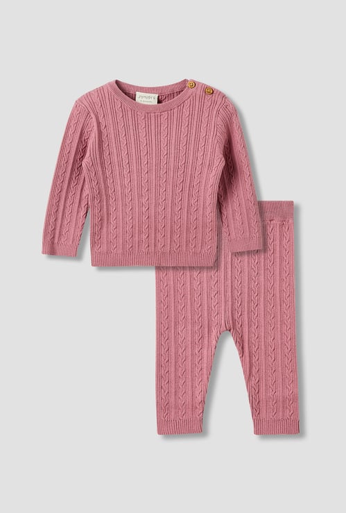 Juniors Knit Textured T-shirt and Pyjama Set