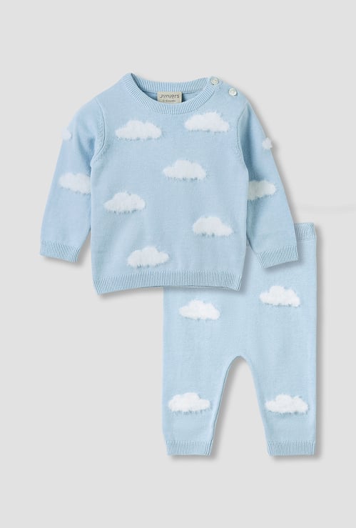 Juniors Cloud Print Knitted Sweatshirt and Pyjama Set