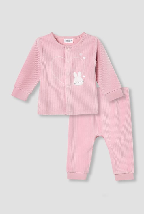 Juniors Bunny Applique Velour Top with Pyjamas Set