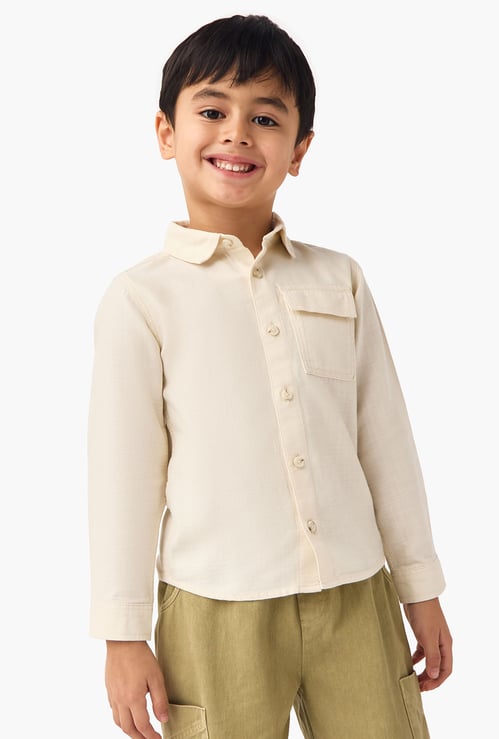Juniors Textured Shirt with Flap Pocket