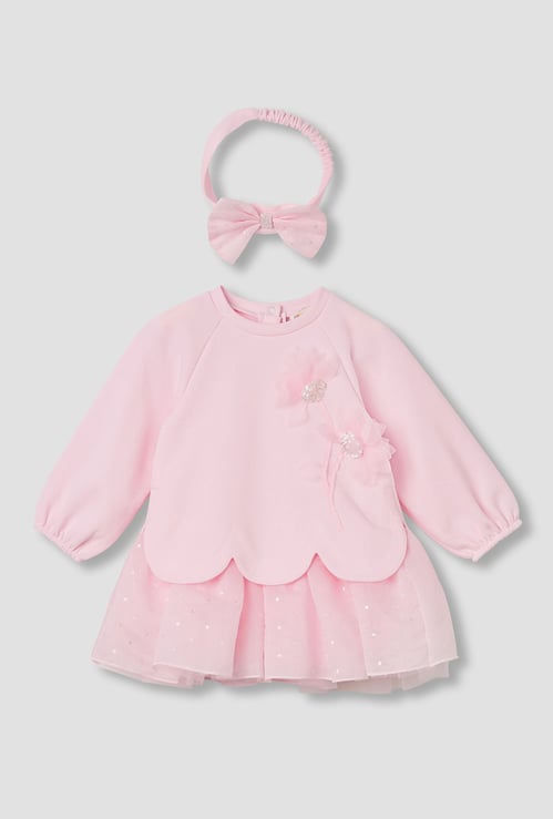 Juniors Floral Accent Sweater Dress and Hairband Set