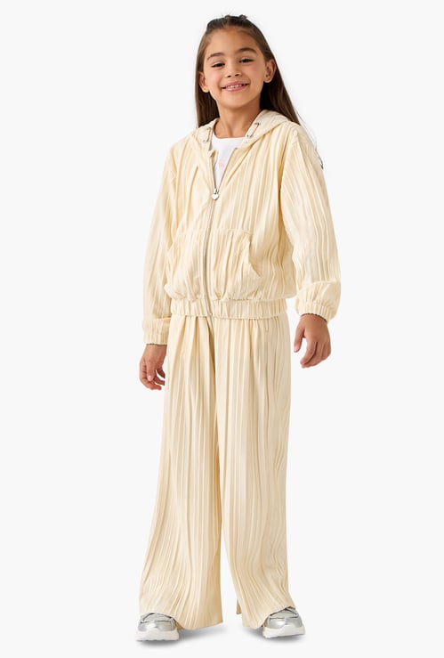 Juniors Textured Zip Through Hooded Jacket and Pants Set