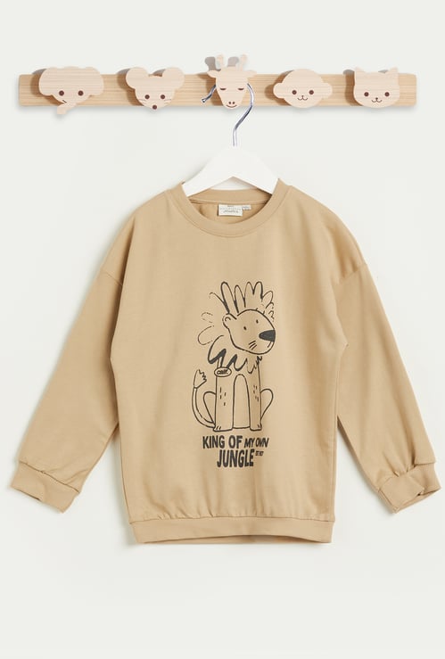 Juniors Lion Print Sweatshirt with Long Sleeves