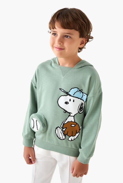 Juniors Snoopy Print Hooded Sweatshirt with Long Sleeves