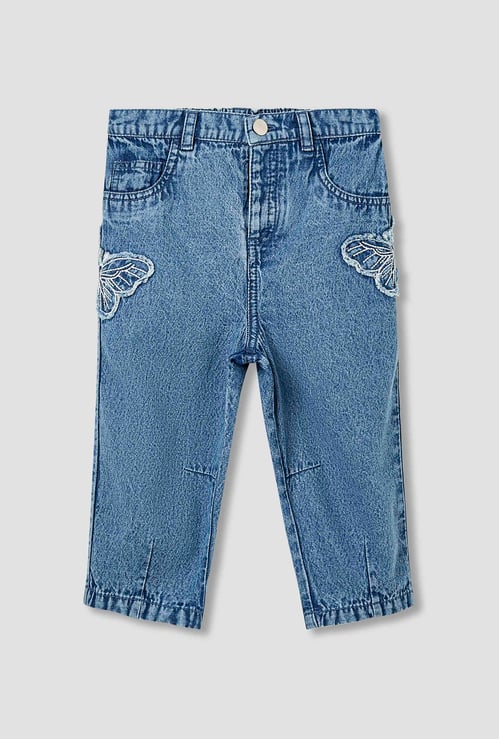 Juniors Girls' Butterfly Applique Straight Fit Jeans