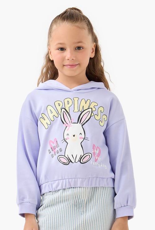 Juniors Bunny Print Pullover with Hood