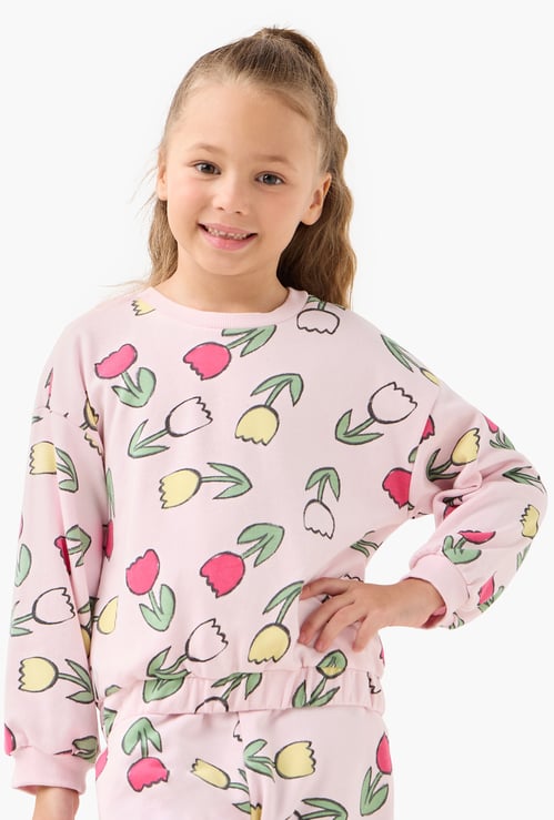 Juniors Floral Print Pullover with Round Neck