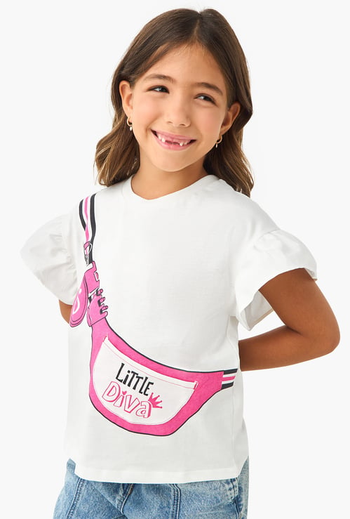 Juniors Printed T-shirt with Extended Sleeves