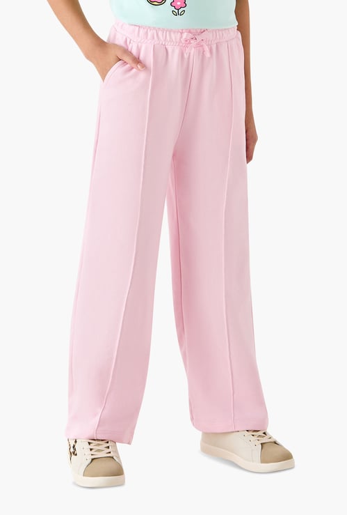 Juniors Solid Track Pants with Drawstring Closure and Pockets