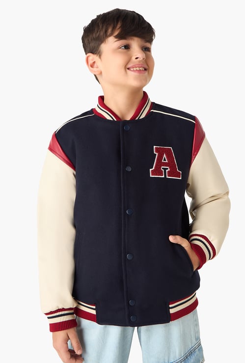 Juniors Alphabet Applique Heavy Jacket with Long Sleeves