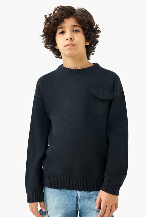 Juniors Textured Crew Neck Pullover