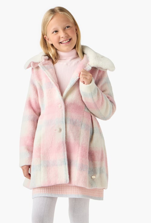 Juniors Checked Coat with Long Sleeves