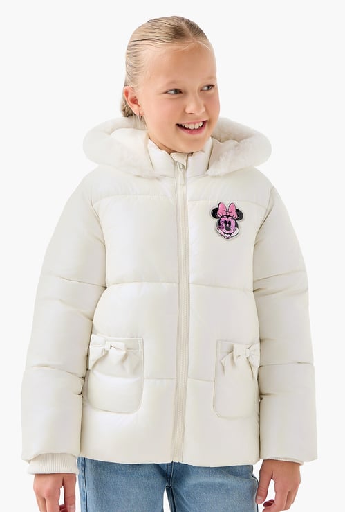 Juniors Minnie Mouse Applique Hooded Jacket