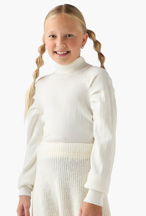 Juniors Ribbed Turtleneck Sweater with Long Sleeves