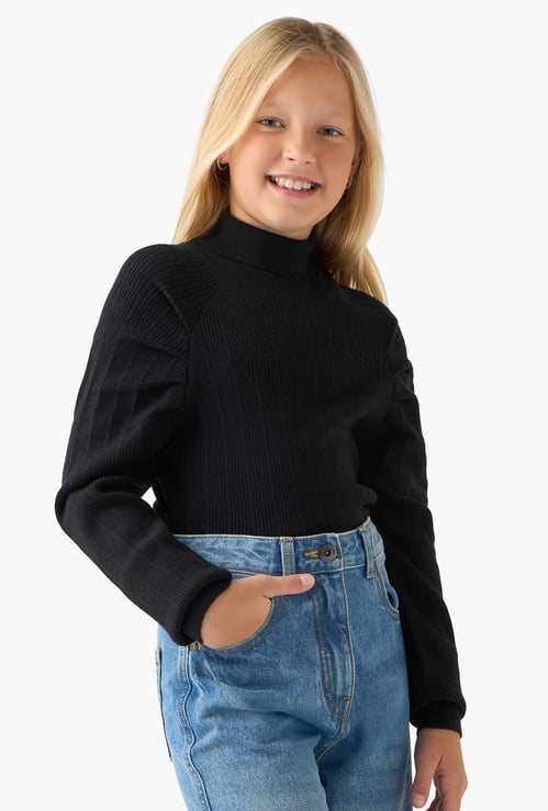 Juniors Ribbed Turtleneck Sweater with Long Sleeves