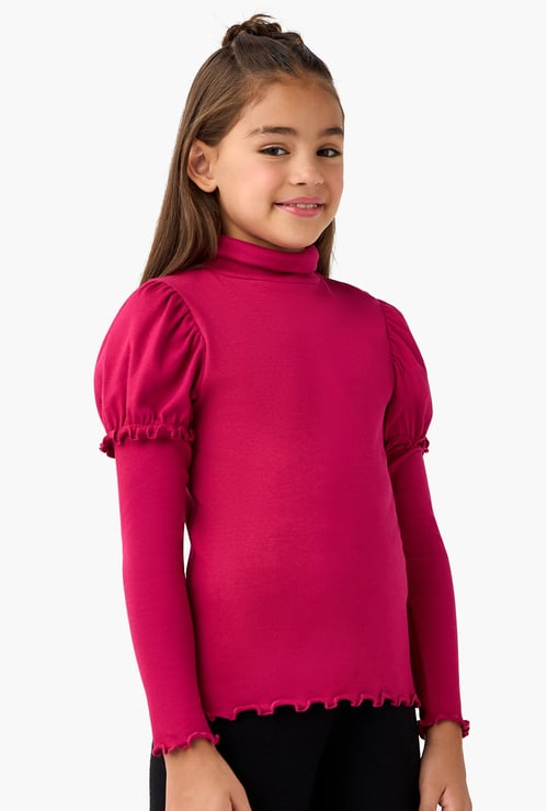 Juniors Ribbed Turtleneck Top with Long Sleeves