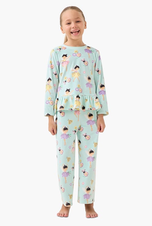 Juniors Ballerina Print Peplum Top and Pyjama Set