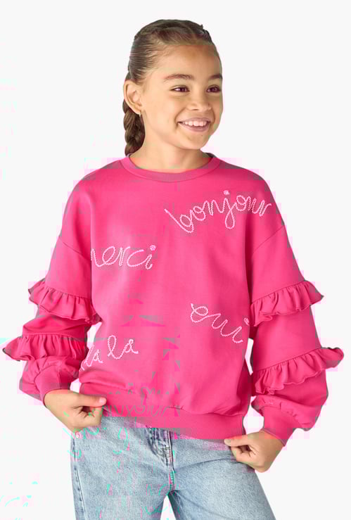 Juniors Applique Accent Sweatshirt with Long Sleeves
