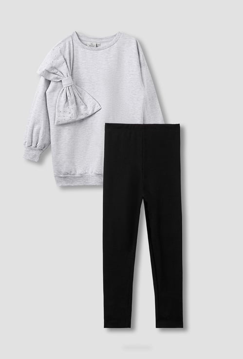 Juniors Bow Accent Sweatshirt and Leggings Set