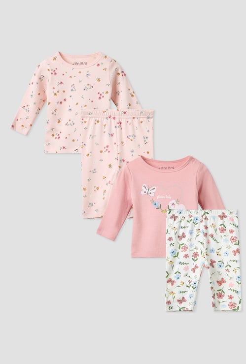 Juniors Floral Print T-shirt and Pyjamas - Set of 2