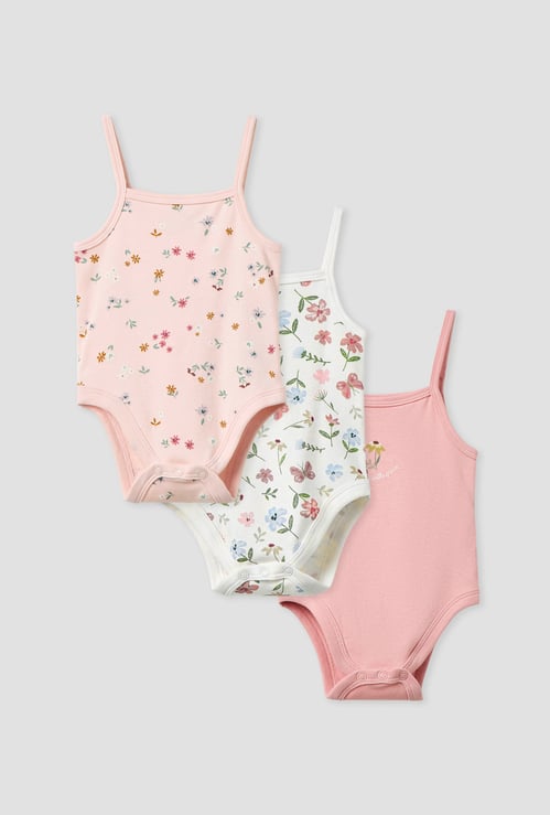 Juniors Floral Print Sleeveless Bodysuit - Set of 3