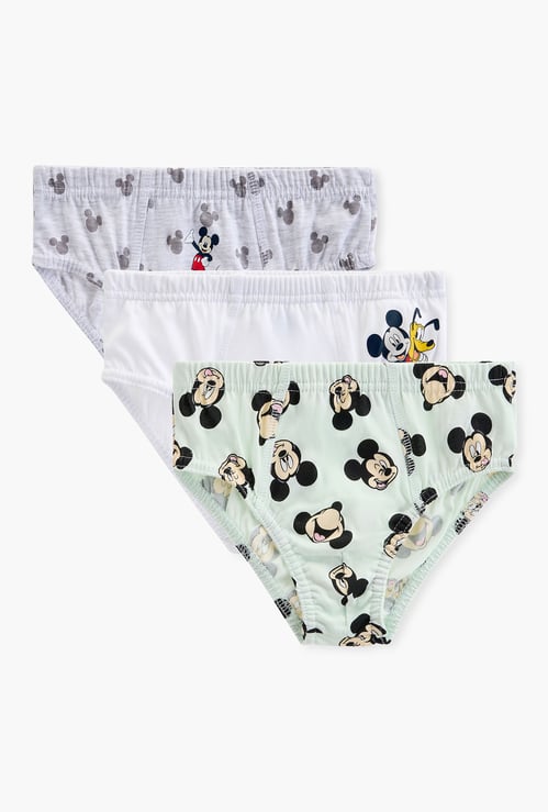 Mickey Mouse Print Briefs with Elasticated Waistband - Set of 3