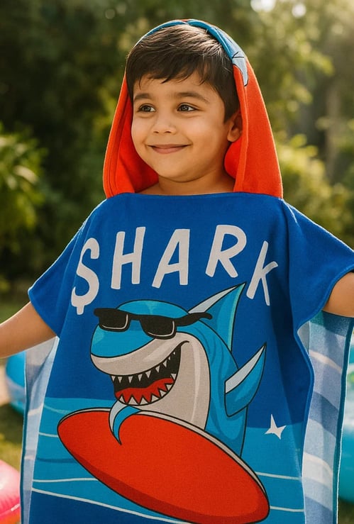 Shark Print Hooded Poncho Towel - 60x60cm
