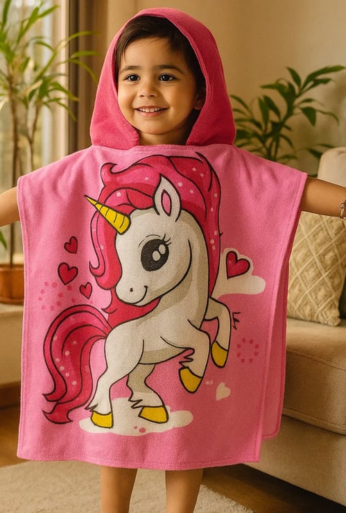 Unicorn Print Hooded Poncho Towel - 60x60cm