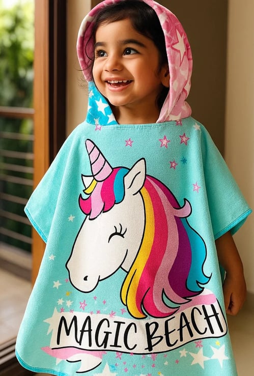 Unicorn Print Hooded Poncho Towel - 75x75cm