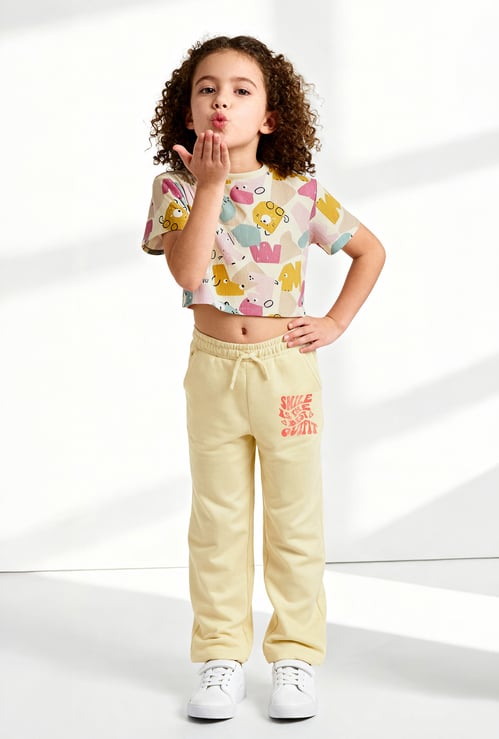 Juniors Printed Wide Leg Track Pants