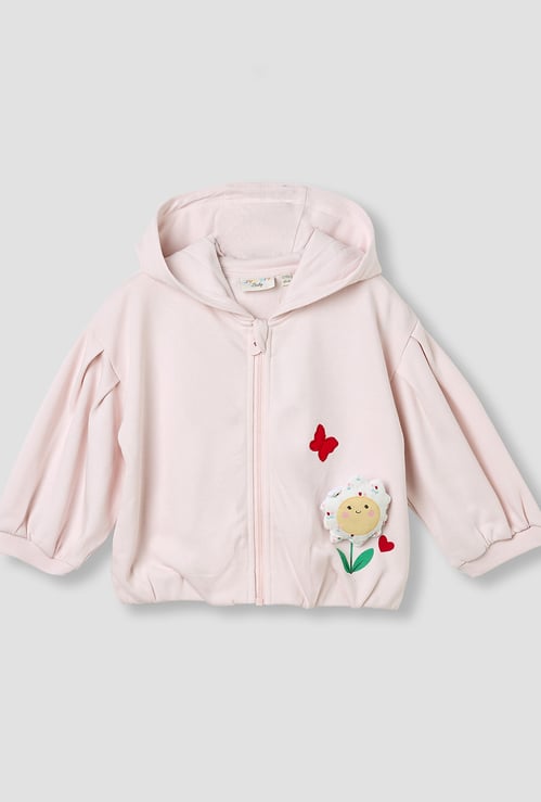 Juniors Flower Applique Hooded Sweatshirt with Long Sleeves
