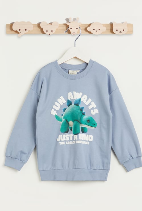 Juniors Dinosaur Print Sweatshirt with Long Sleeves