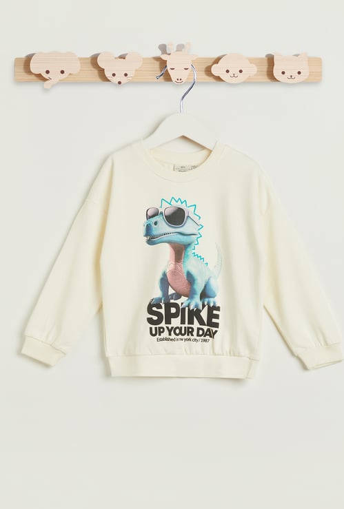 Juniors Dinosaur Print Sweatshirt with Long Sleeves