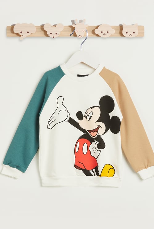 Mickey Mouse Print Sweatshirt with Long Sleeves