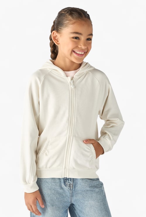 Juniors Solid Zip Through Hoodie with Kangaroo Pocket