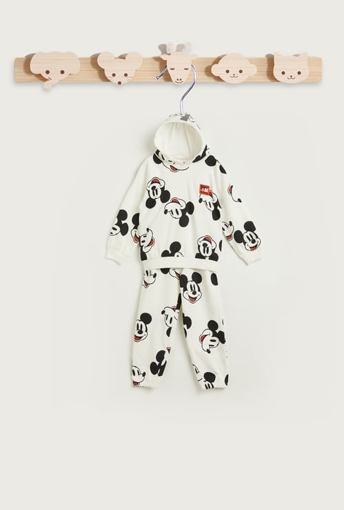 Mickey Mouse Print Hooded Sweatshirt and Joggers Set