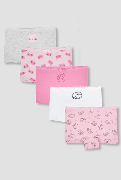 Juniors Cat Print Boxer Briefs - Pack of 5