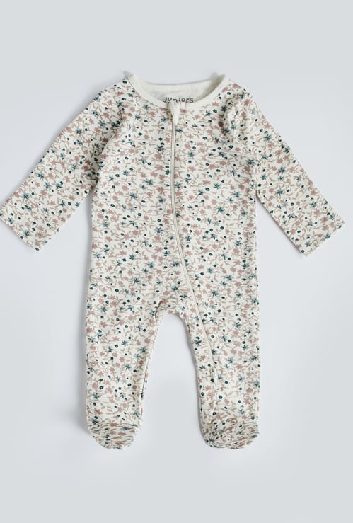Juniors Floral Print Sleepsuit with Long Sleeves