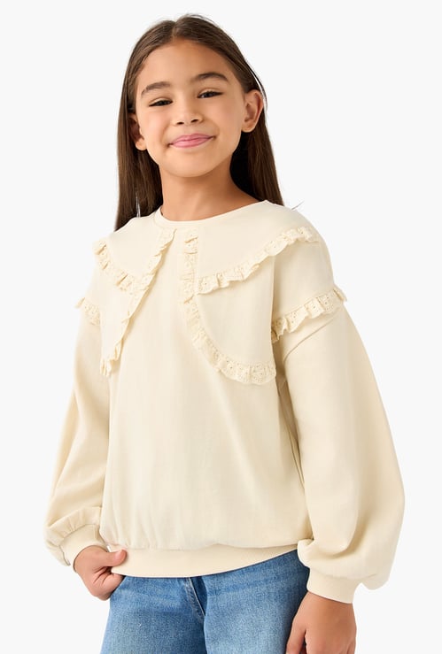 Juniors Ruffle Detail Pullover with Long Sleeves