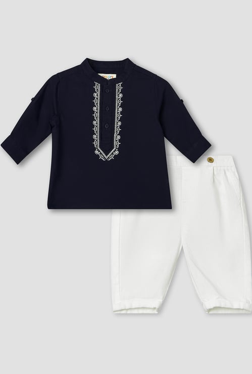 Juniors Embroidered Mandarin Neck Top and Pants Set