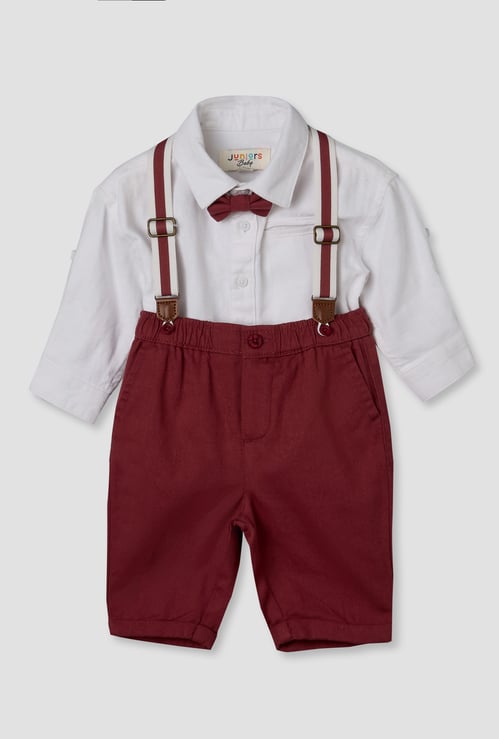 Juniors Shirt and Shorts Set with Suspenders and Bow