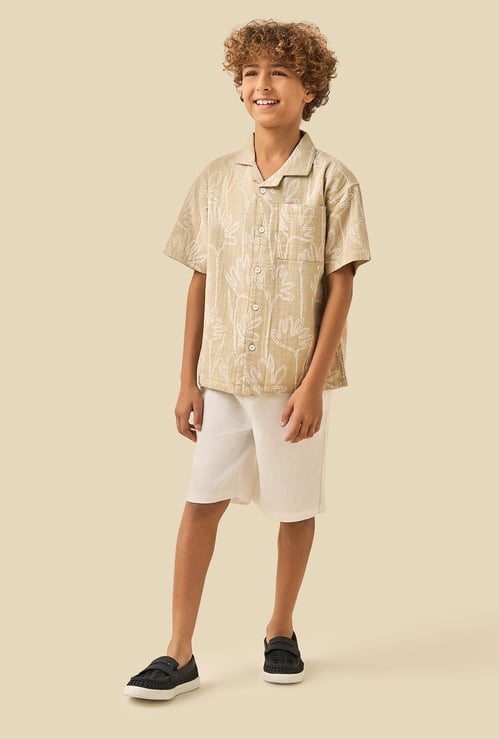 Juniors Floral Embroidered Shirt and Shorts Set