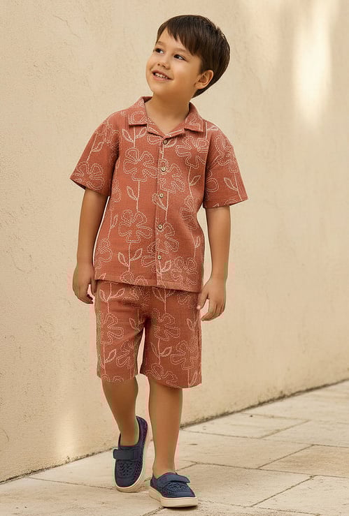 Floral Print Shirt and Shorts Set