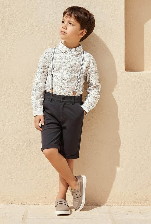 Juniors Printed Shirt and Shorts Set with Suspenders