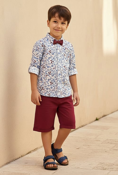 Juniors Floral Print Shirt and Shorts Set with Bow